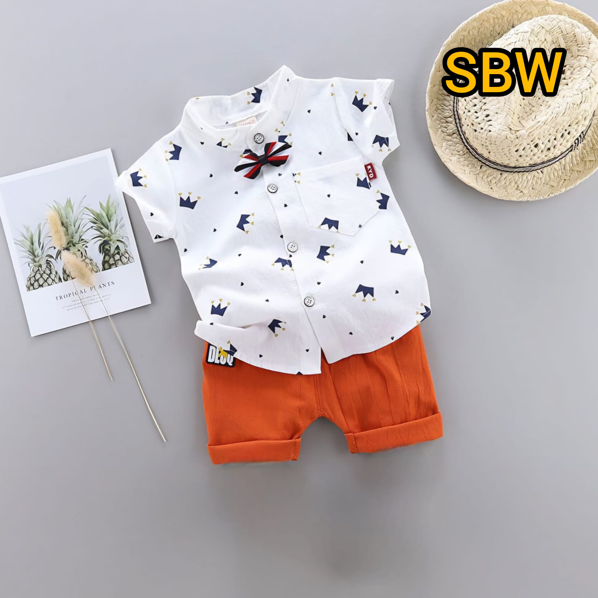 Boy Dress Shirt Bow Tie T-shirt  White -SBW -100