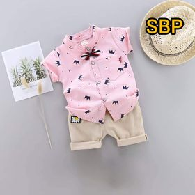Boy Dress Shirt Bow Tie T-shirt  Pink -SBP -110