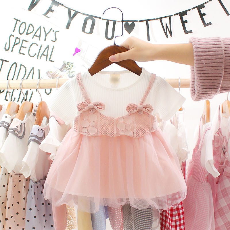 Girl Dress Frock White+Pink -FWP-xxl