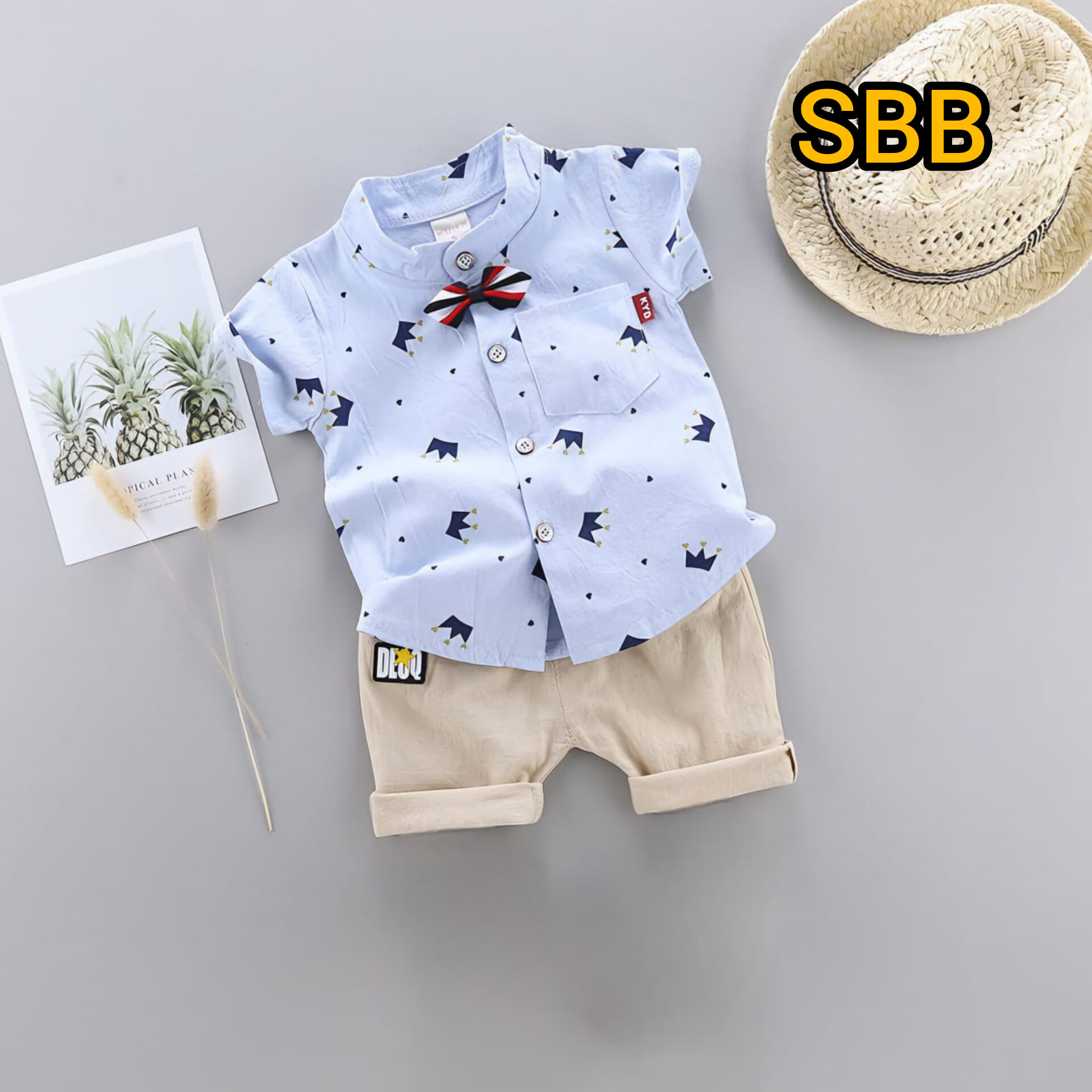 Boy Dress Shirt Bow Tie T-shirt  Blue -SBB -110