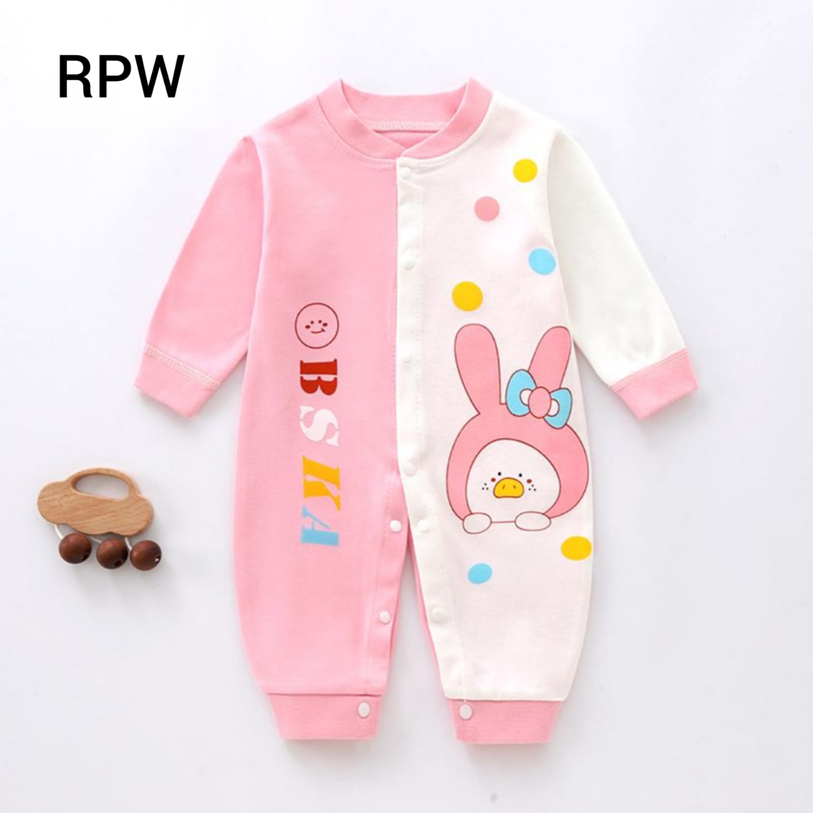 Cotton Romper Pink+White -RPW -73