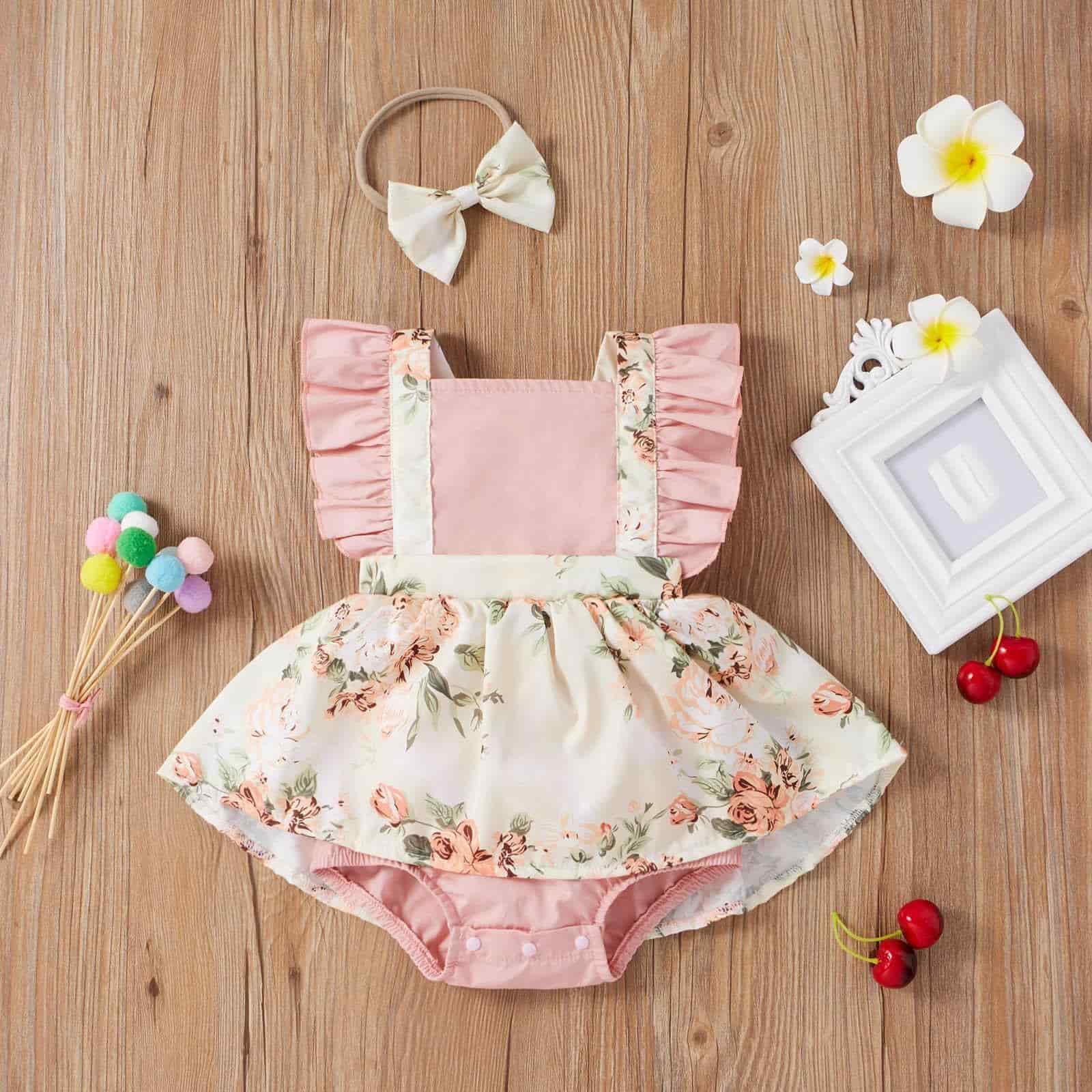 Girl Dress Pink Baby Romper With Ribbon 100